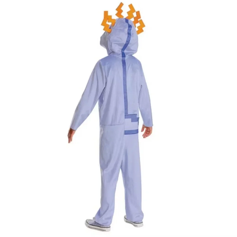Minecraft Axolotl Halloween Costume 4/6 Purple Hooded Jumpsuit Unisex Kids